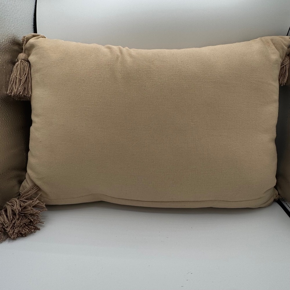 Anthropologie Tibetan Tiger Embroidered Tassel Lumbar Throw Pillow Tan Velvet - Picture 4 of 7